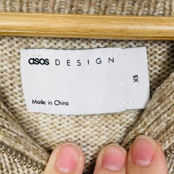 ASOS Oversized Tan Neutral Shawl Turtle Neck 1/4 Zip Knit Sweater | X-Small - Picture 10 of 10